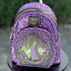Loungefly Purple Sequin Maleficent Dragon Sleeping Beauty - NWT